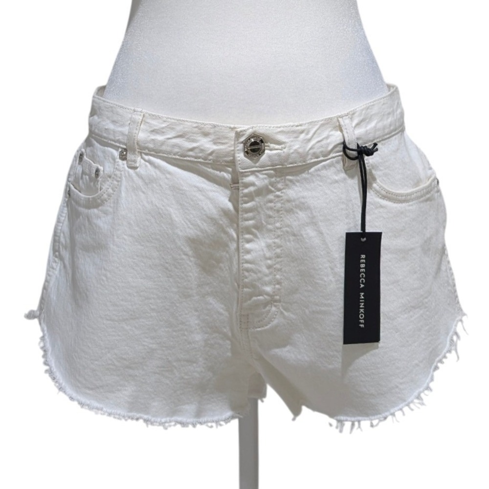 Rebecca Minkoff High‎ Cut Jorts White Denim Shorts Raw Hem Size 30 Summer NEW